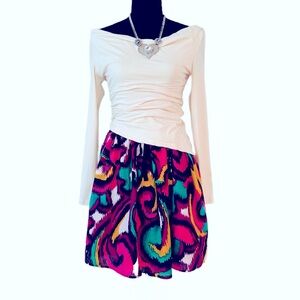 CRISS CROSS ~ Colorful Patterned Women's Skirt w/Drawstring Waist Fully Lined